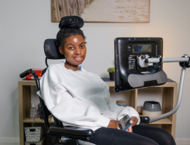 MSWA Client Elena sitting in her wheelchair.