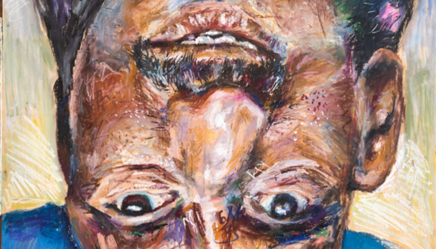 Painting of mans face upside down.