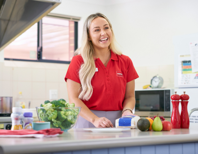 mswa dietitian smiling during a food prep session