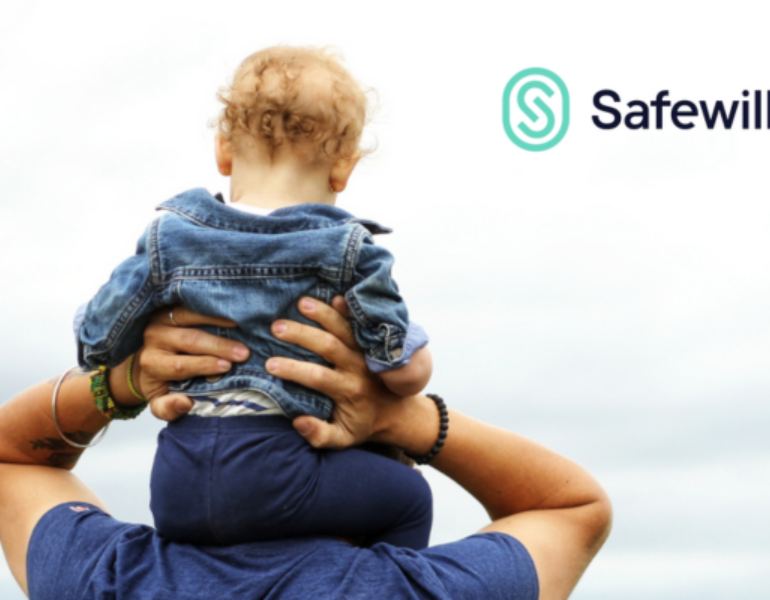 safewill logo and image of son sitting on the shoulders of a father