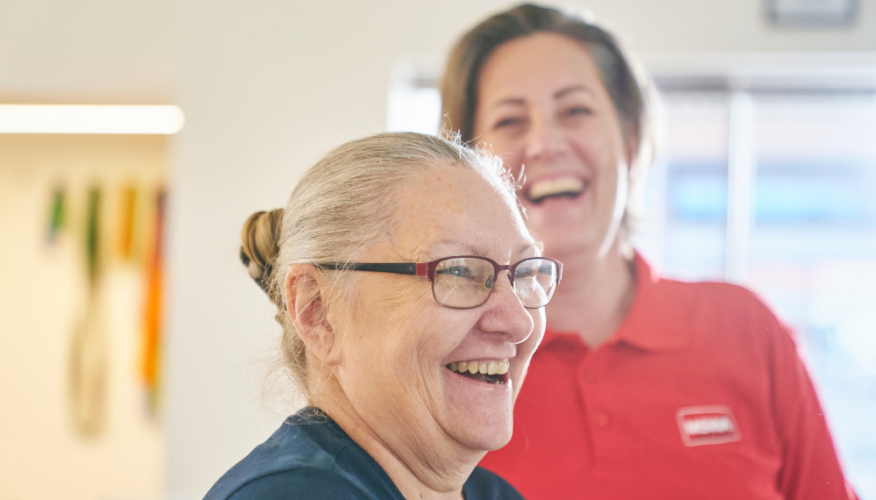 two women smiling