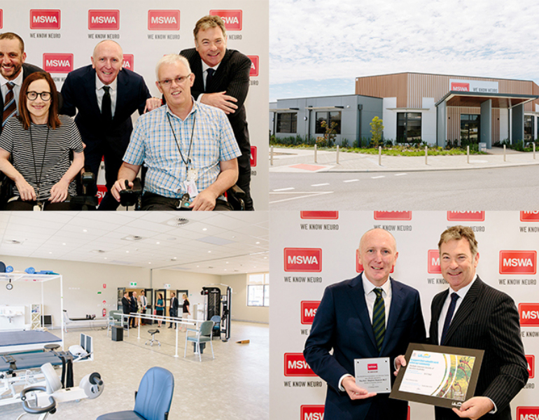 Collage of launch of mswa butler, including people smiling, and photos of the facilities