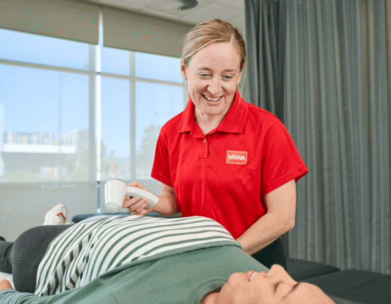 an mswa neuro nurse with a client