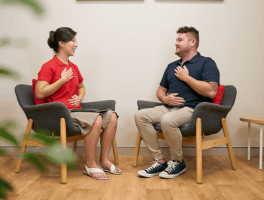 Speech therapist with client