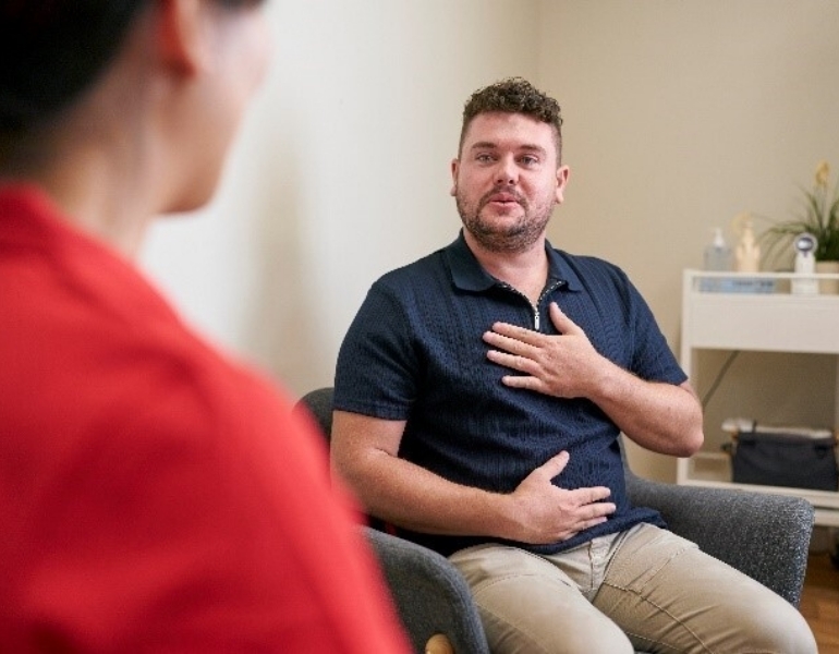 Speech therapist with client