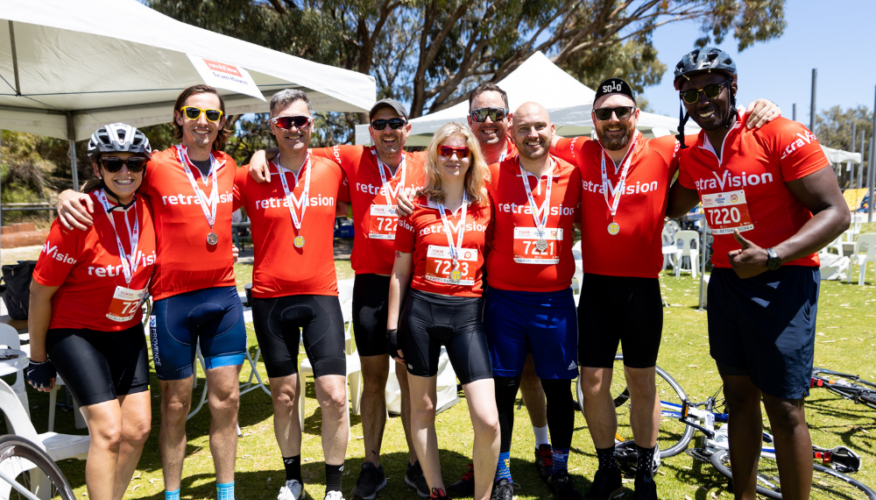 mswa ocean ride participants posing for a group photo