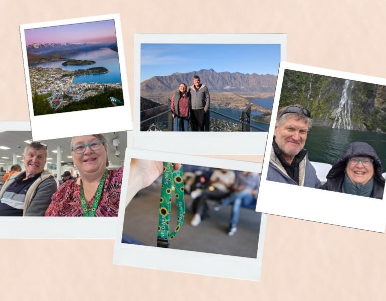 Polaroid pictures of Queenstown and the HD sunflower lanyard.