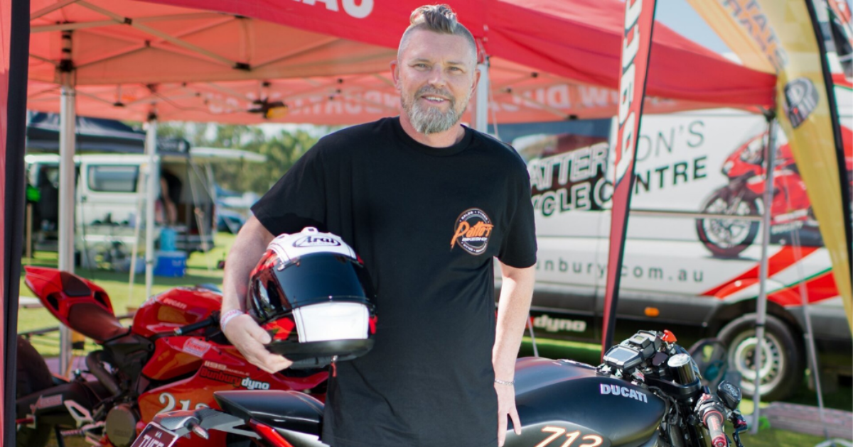 MSWA Client, Chris Morgan with his ducati motorbike